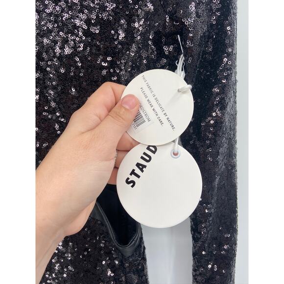 Staud Dolce Black Long Sleeve Sequined Cut Out Mini Cocktail Party Dress S NWT - Picture 4 of 6